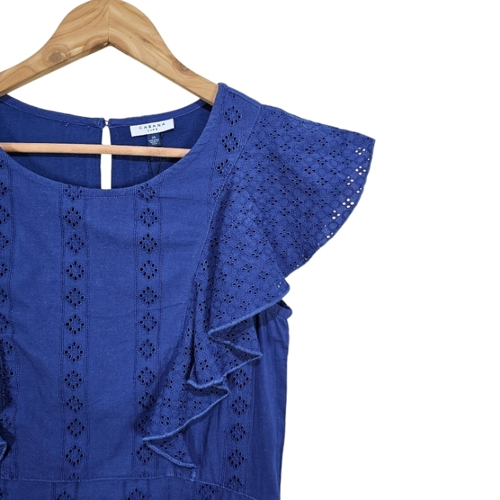 Cabana Life Navy Eyelet UPF 50+ Flutter Sleeve Mini Dress Size XS Beachy NWT - Picture 7 of 15